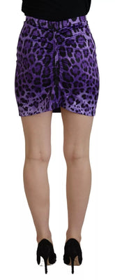Dolce & Gabbana Purple Leopard Print Pencil Cut Mini Skirt